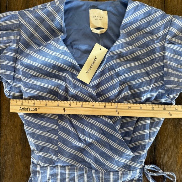 Francesca’s Harper Heritage Blue/White Striped Flutter Sleeve Wrap Dress Size XS - Picture 6 of 9